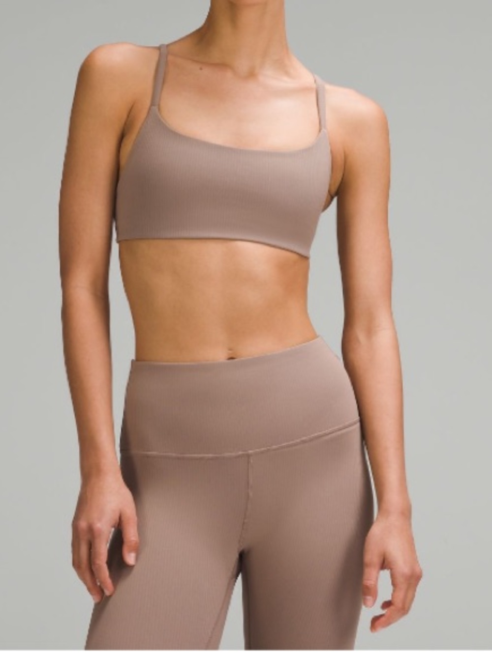 Lululemon Wunder Train Strappy Racer Bra Ribbed Taupetastic size 10